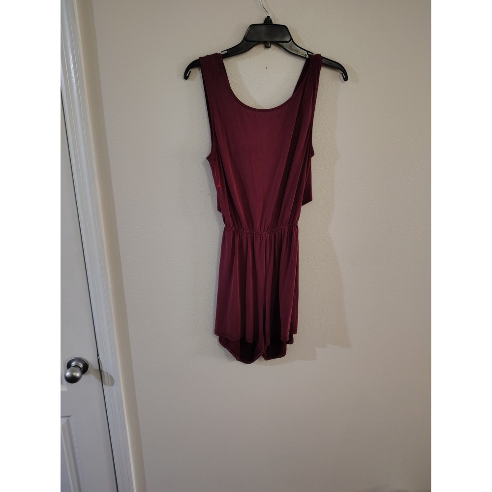 Alya Burgundy Sleeveless Twist Back Cutout Romper Wine Red Size Large
